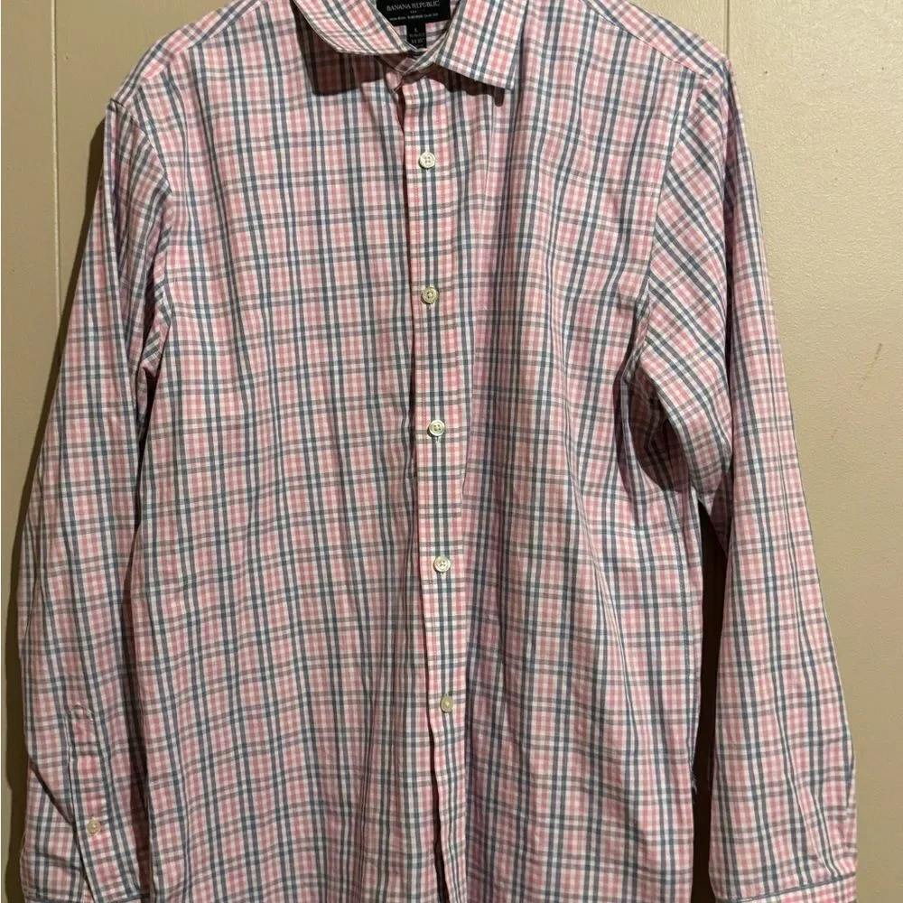 Bundle BANANA REPUBLIC  LOT 2‎ Men Large Blue and pinkish red blue plaid  Shirt